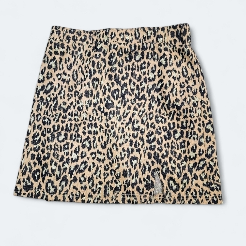 Wild Honey Knit Sparkly Leopard Print Mini Skirt Size Medium